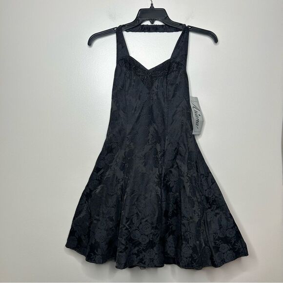 Vintage 90s 1990s deadstock new Black halter V-neck A-line Mini Dress Ariana - Picture 10 of 10